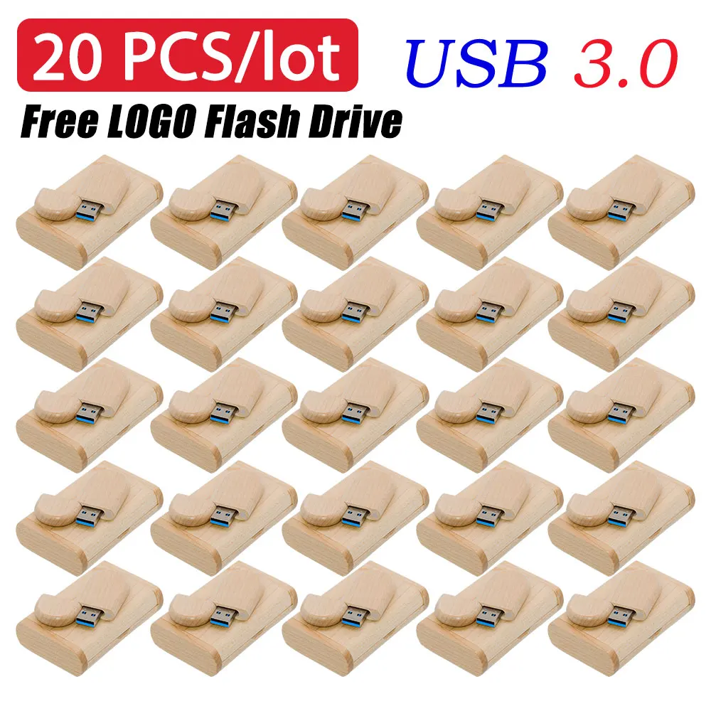 20pcs/lot Free Custom Logo USB 3.0 Flash Drive 128GB Beautiful Wooden Box Memory Stick 64GB Creative Gift Pen Drive 32GB U Disk
