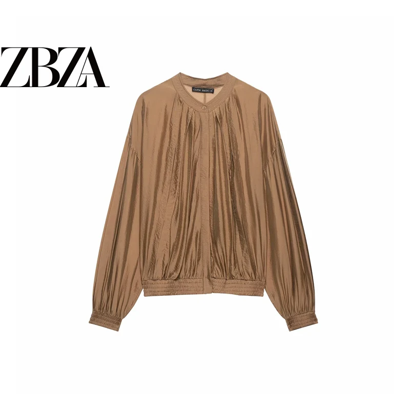 Elegant Long Sleeve round Neck Drapey Shirt ZR Wind Fashionable Women's Casual Style Breathable Polyester Summer Shirt