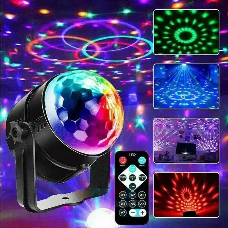 Remote control LED colorful magic ball light Crystal voice-activated rotating stage light Live background light KTV bar dancing