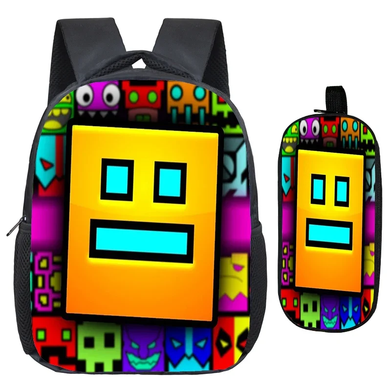 

Angry Geometry Dash Backpack 2pcs Set Kids School Bags Kindergarten Backpack for Preschool Boys Girls Cartoon Bookbag Pencil Bag