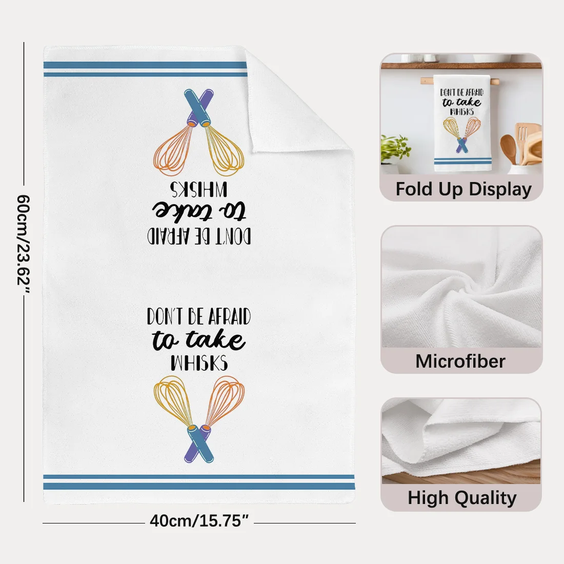 2PCS Blue and White Kitchen Supplies Text Kitchen Towels Dish Towel Dish Cloths Dry Cloth for Kitchen Decor 40x60cm