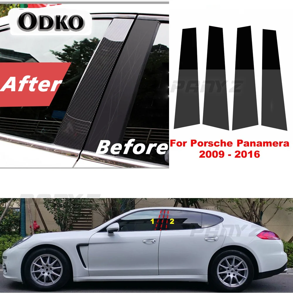 4Pcs Car Door Window Pillar Posts Trim Covers Sticker for Porsche Panamera 2009 2010 2011 2012 2013 2014 2015 2016 BC Column