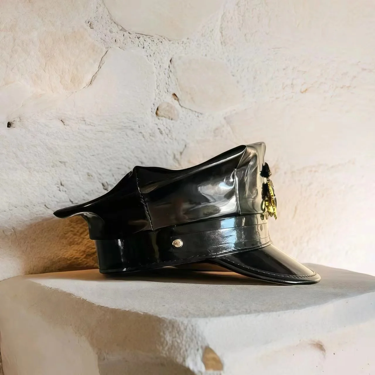 홍루안 레이저 가죽 캡틴 모자 라인스톤 & 여성용 밀리터리 캡, 레이브 페스티벌 액세서리 & 파티 캡 남성 코스프레 여성용