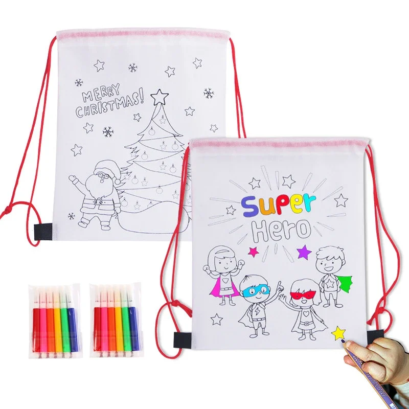 DIY Graffiti Bag with Markers Handmade Painting Non-Woven Bag for Children Arts Crafts Color Filling Drawing Bags Toy