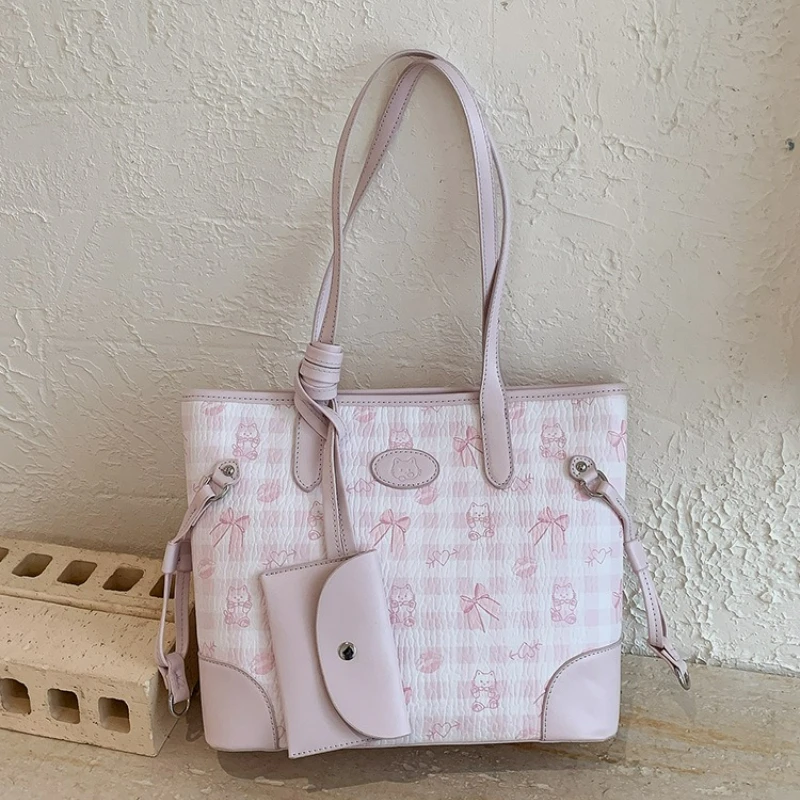 

Корейская сумка-кроссбоди с бантом, новинка весенней коллекции, с мультяшным принтом, на плечо, с ручкой, для женщин, удобная и универсальная, сумка для хранения вещей