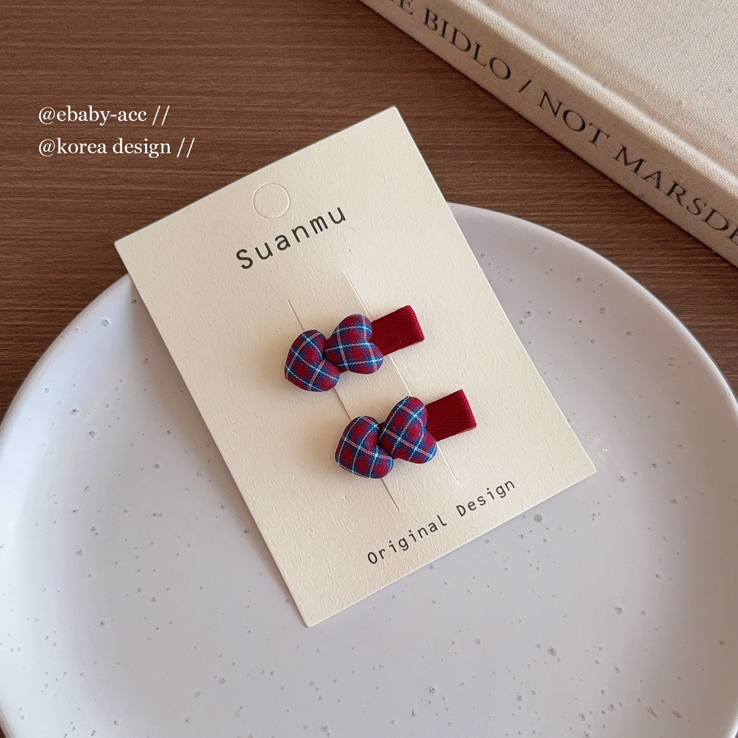 Hair Ties Hair Clips Thumb Rings Toddler Girls Korean Retro Red Plaid Heart Gentle on Hair Fabric Covered Bangs Daily Travel