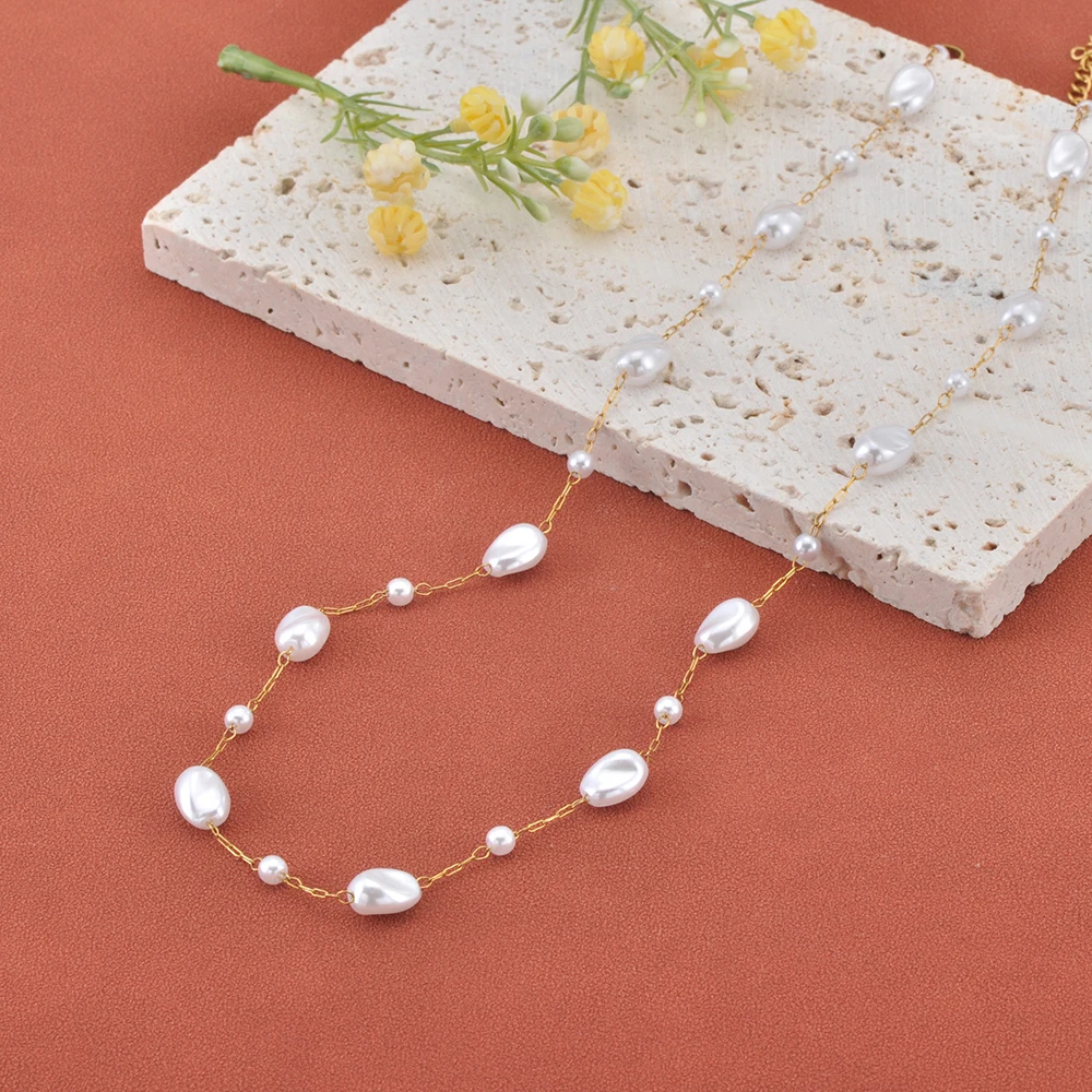 Lokaer Edelstahl Kette mit künstlichen Perlen, trendiger Zirkonia-Kragen für Damen, Modeschmuck, Hochzeitsgeschenk, N25169