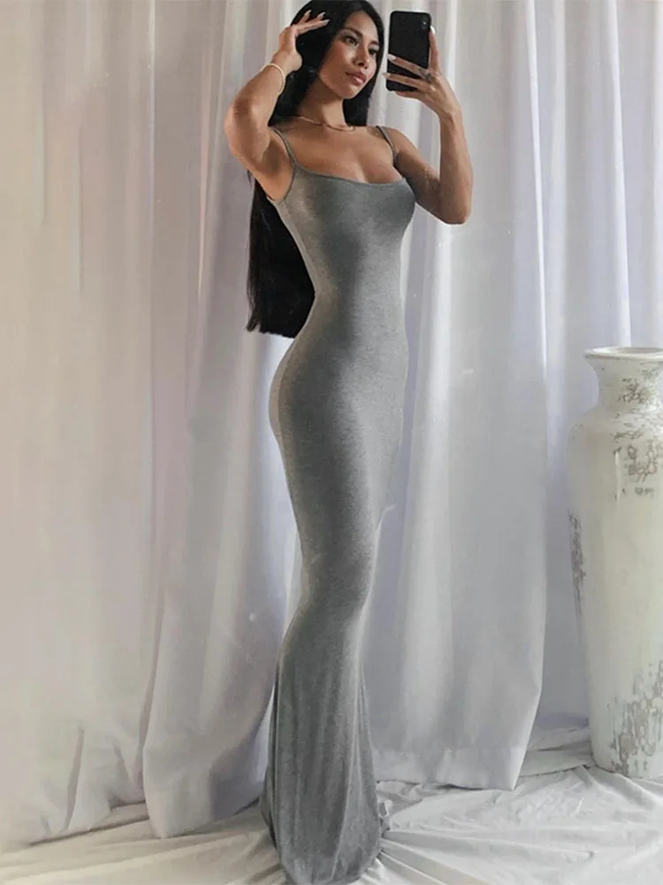 Satin Slip Sleeveless Backless Slim Sexy Maxi Dress 2024 Spring Women Party Y2K Concise Bodycon Elegant Clothing