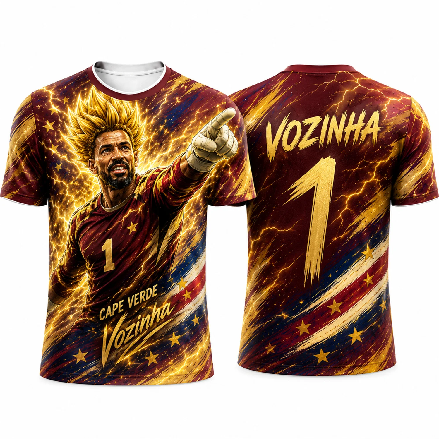 Cape Verde Vozinha No.1 Anime Goalkeeper Fan Shirt for Men Women Children Short Sleeve Football Supporter Top