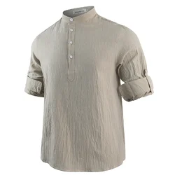 New Men's Casual Blouse Cotton Linen Shirt Loose Tops Long Sleeve Tee Shirt Spring Autumn Casual Handsome Men's Shirts