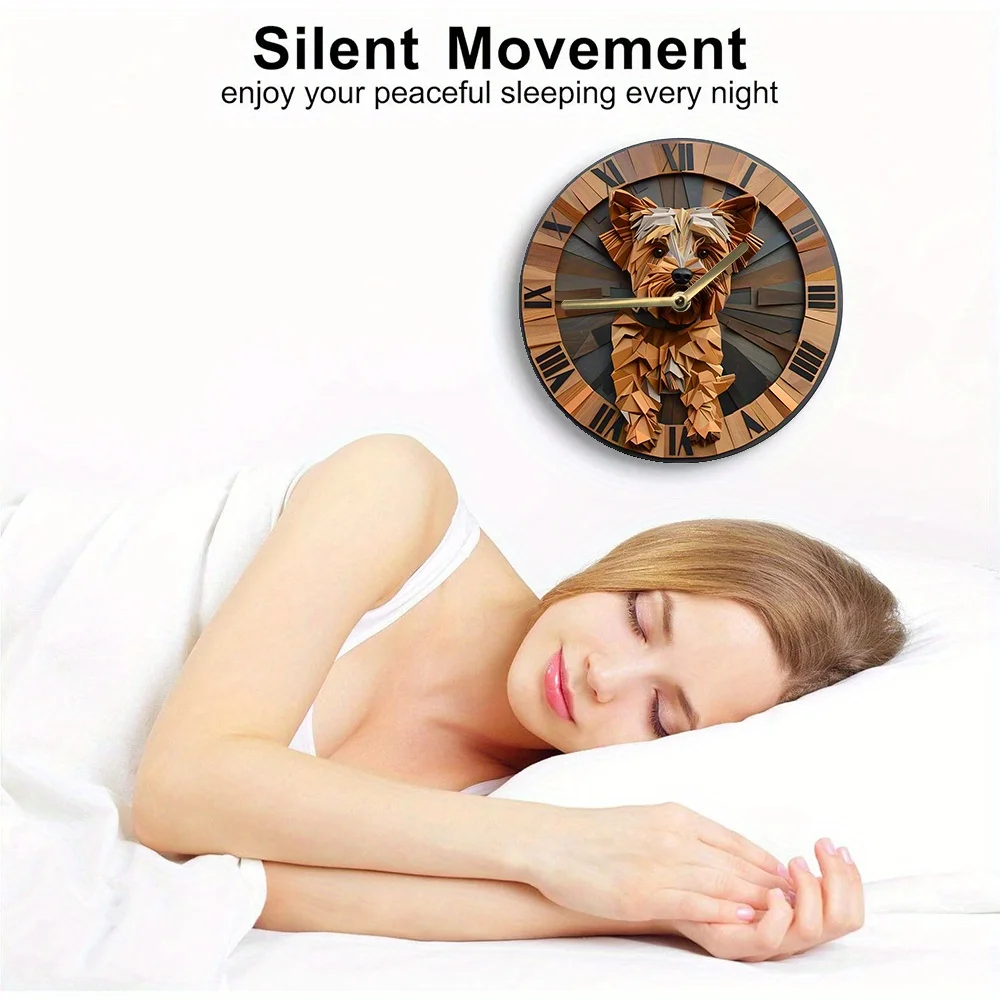 DIY Yorkshire Terrier Wall Clock Kit - Silent Clock with 3 Hand Sets - 2D Geometric Dog Design - Assembly Required Home Decor