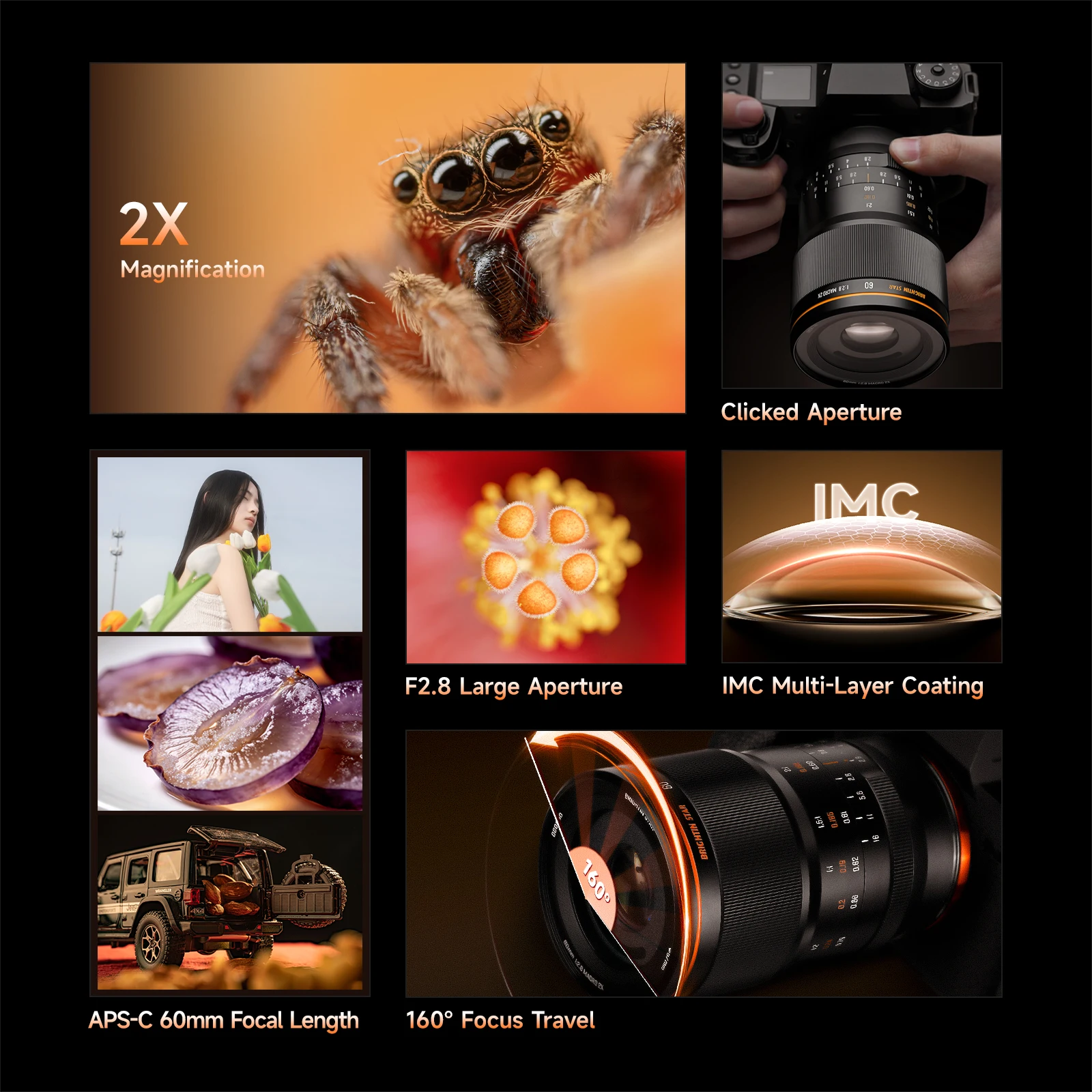 Brightin Star 60mm F2.8 APS-C 2X Magnification Macro Manual Focus DSLR Lens for Sony E Nikon Z Canon RF EOS M M4/3 Fuji XF xt50