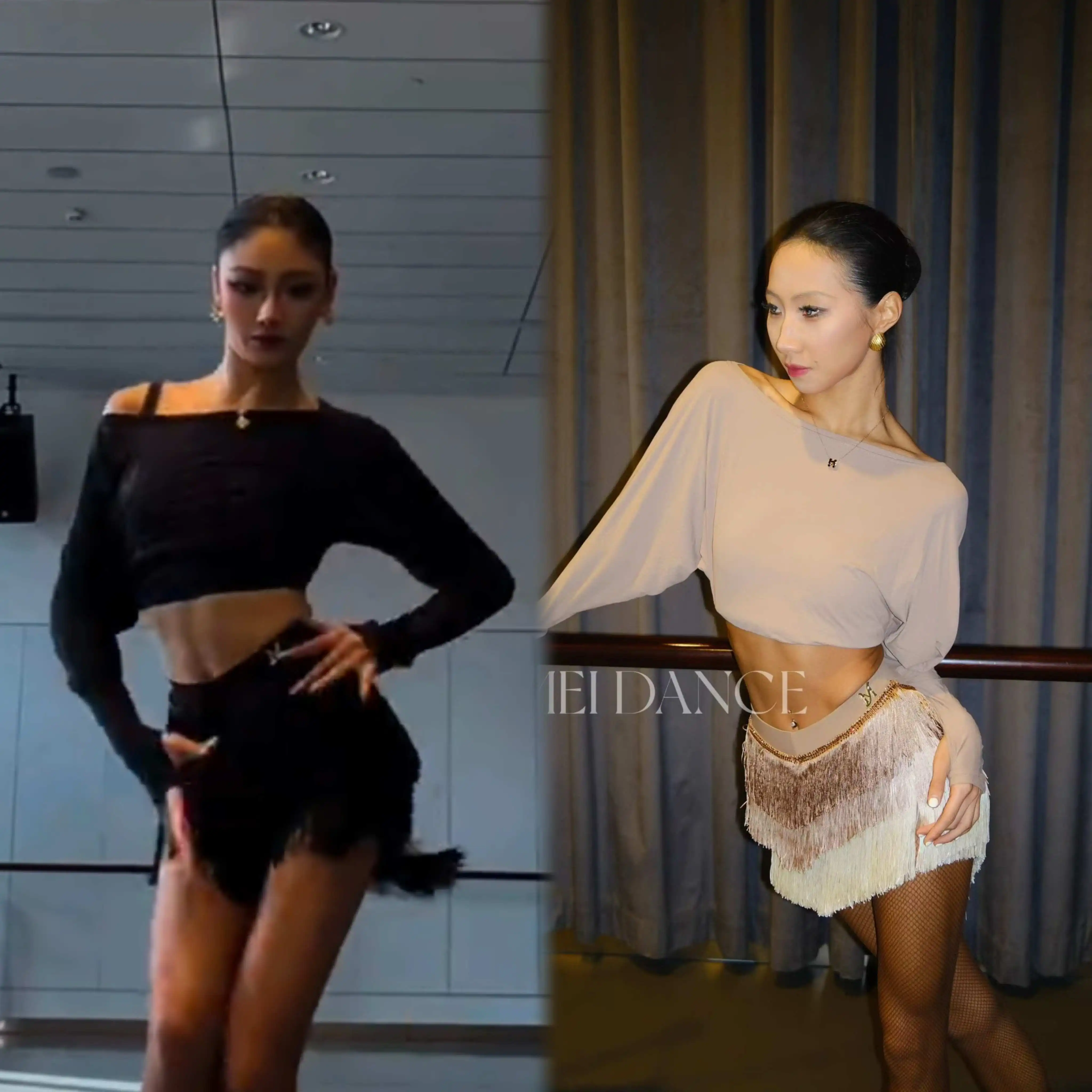 

Новая коллекция 2026: Женская одежда для латиноамериканских танцев (ча-ча-ча, румба) – топы с рукавами «летучая мышь» и юбки с бахромой, черный/хаки, DNV26256