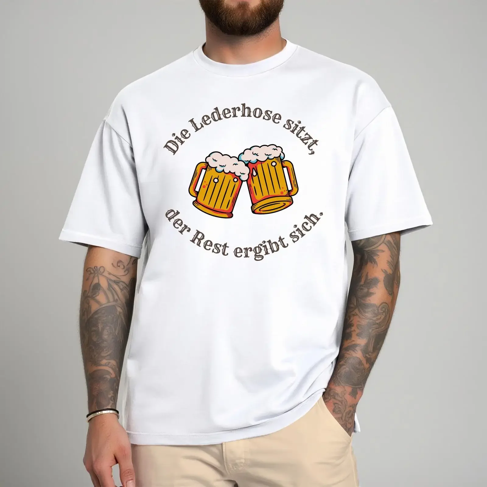 Oktoberfest Men's T Shirt The lederhosen fit rest follows Beer mug Funny for men vintage Washed Slightly Stretched