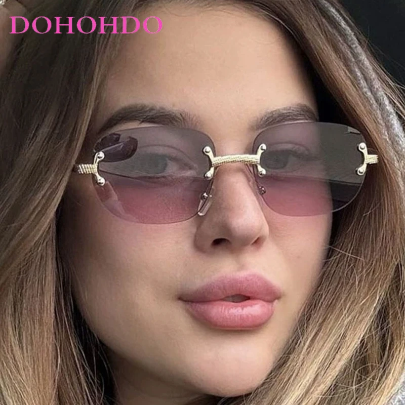 

DOHOHDO New Rimless Metal Frame Gradient Men's Sunglasses Punk Luxury Women's Eyewear Small Rectangle Sun Glasses UV400 Driving
