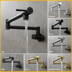 Brushed Gold Kitchen Faucet Wall Mounted Brass Single Hole Dual Switch Swivel Folding Retractable Single Cold Sink Faucet