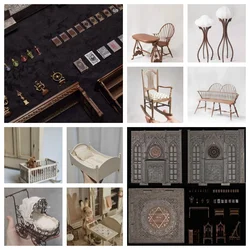 DollHouse Miniature Scene Castle Background Board Retro Cabinet English Chair Blythe Furniture Diy Material Jewelry Accessories