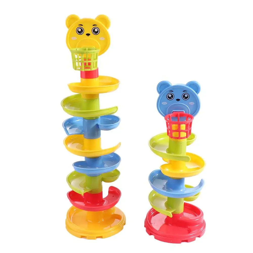 Speelgoedbadspellen Oude baan Rollende bal Babypuzzel Speelgoedbaan Draai rond Speelgoedbal Drop Roll Wervelende toren Spin Track speelgoedset