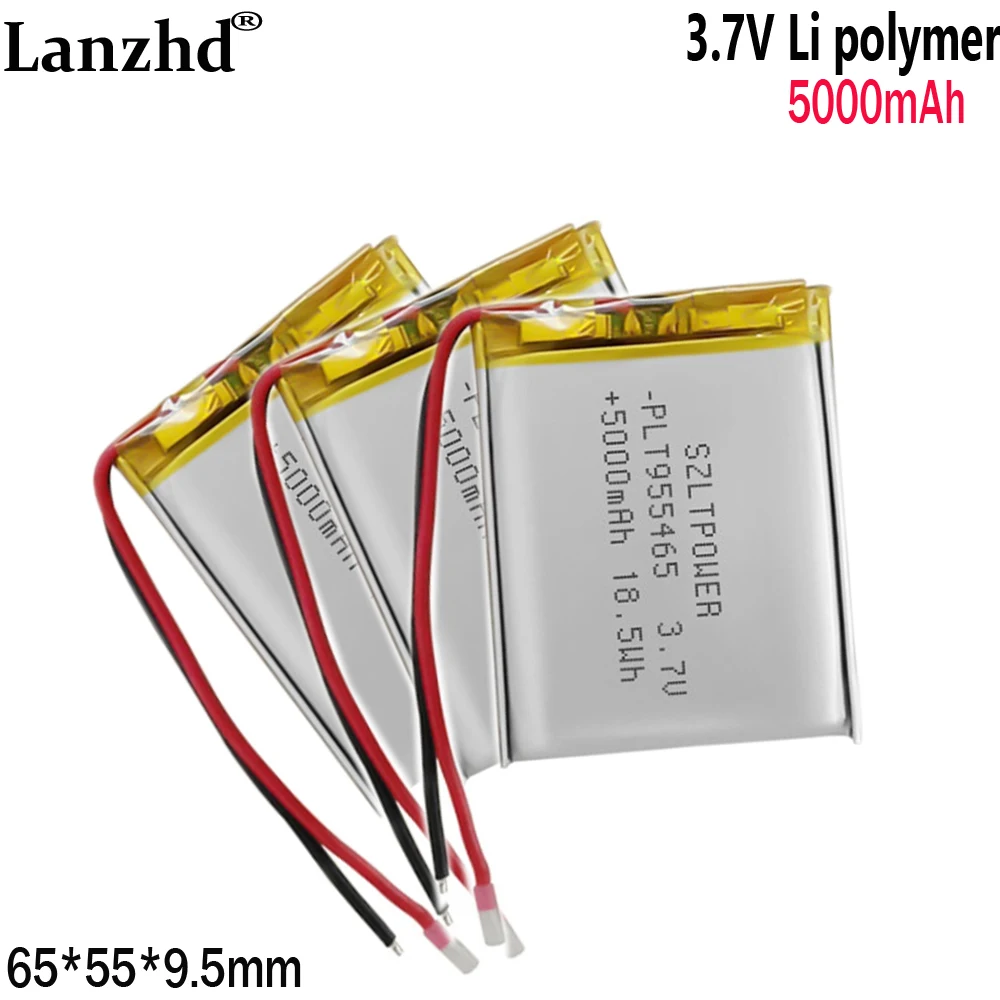 1-12pcs 3.7V Li polymer battery 5000mAh For air conditioning suit heating suit 955465 lithium battery power bank 955565