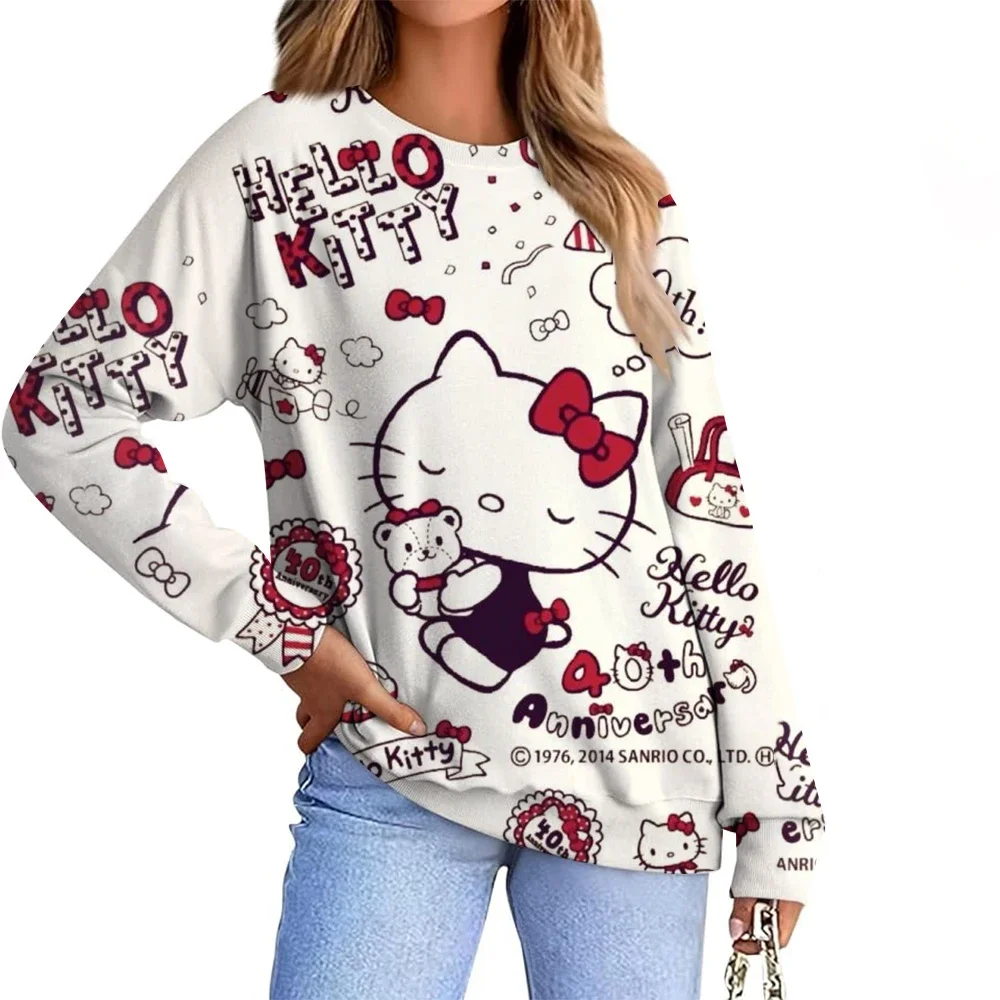 

Женская толстовка с принтом Hello Kitty, милые толстовки с рисунком Hello Kitty, женские каваи, осенне-зимние модные удобные толстовки