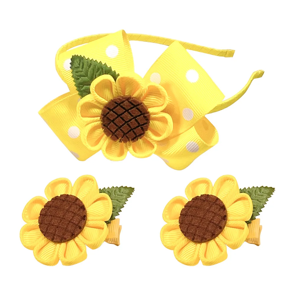 10pcs Sunflower Bow Hairbands Cartoon Floral Hairpins Barrettes Princess Headwear Party Boutique Hair Accessories for Girls