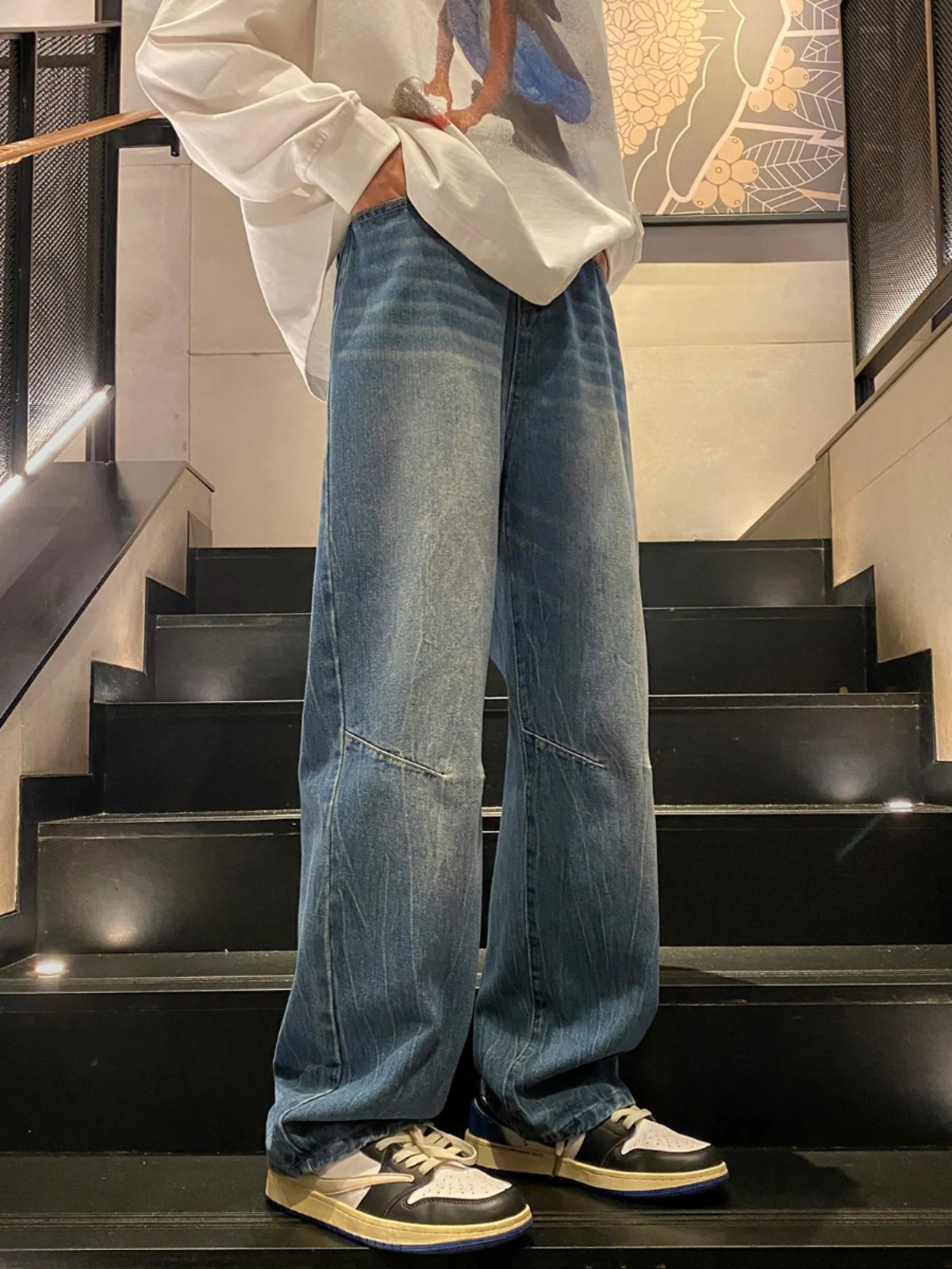 American Retro Black Jeans Men's Loose Straight Leg Large Size Long Trousers Trendy Autumn New Design Sense Pants