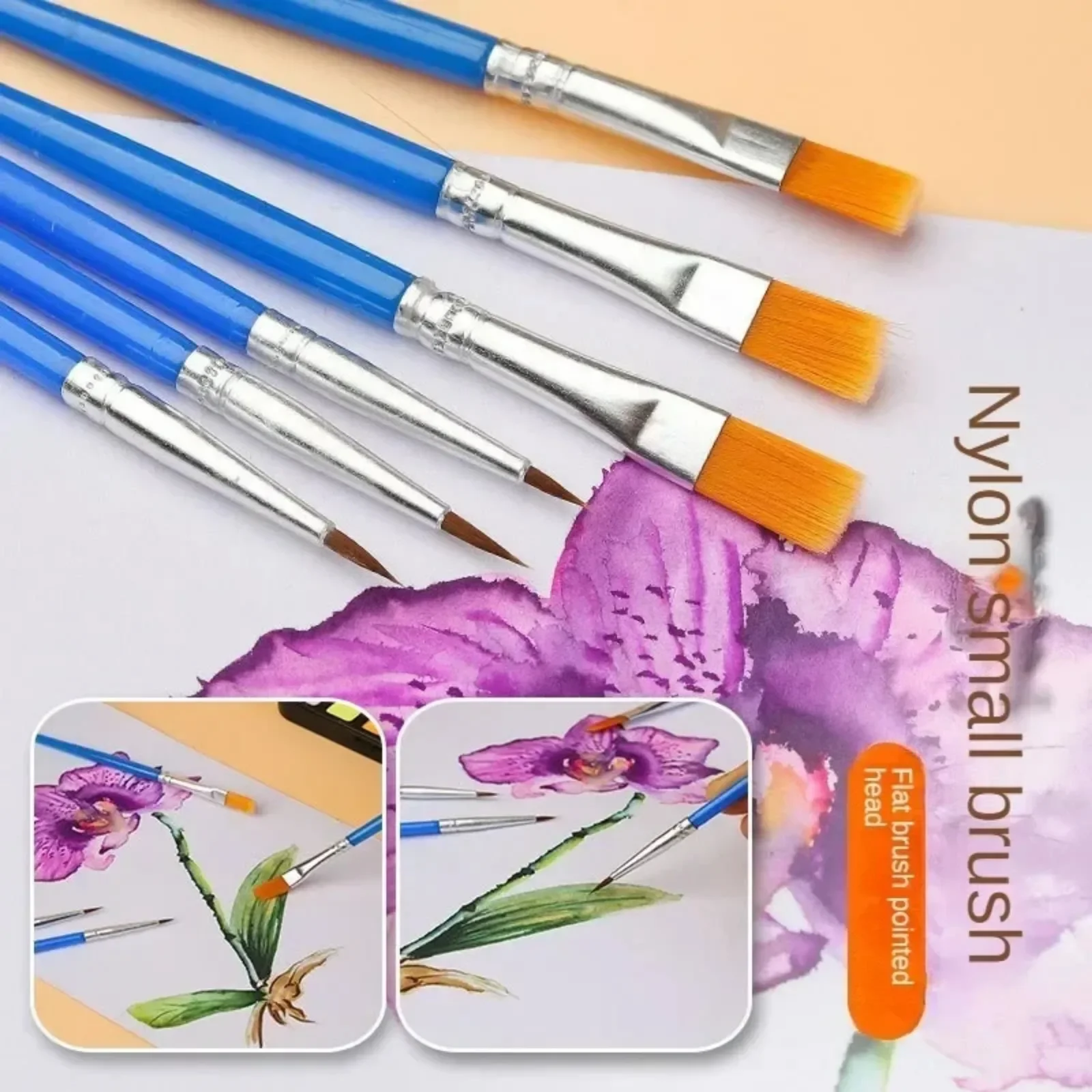 10PCS Painting Brushes for Painting Handcraft Round / Flat Nylon Hair Oil Acrylic Painting Brush School Art Supplies