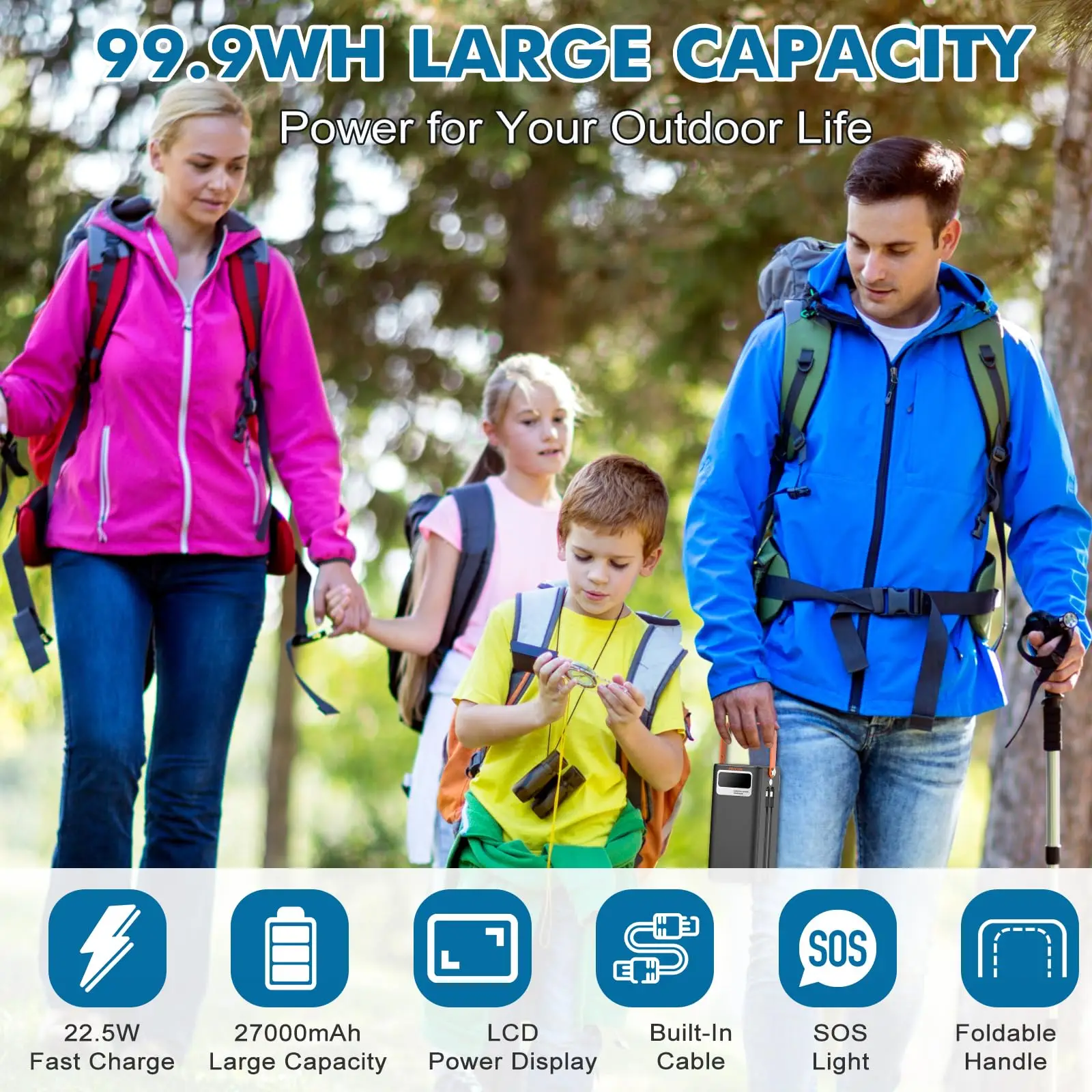 Portable Power Station, 99.9Wh Outdoor Generator with Built in Cable, Portable Power Bank Backup Battery for Phone