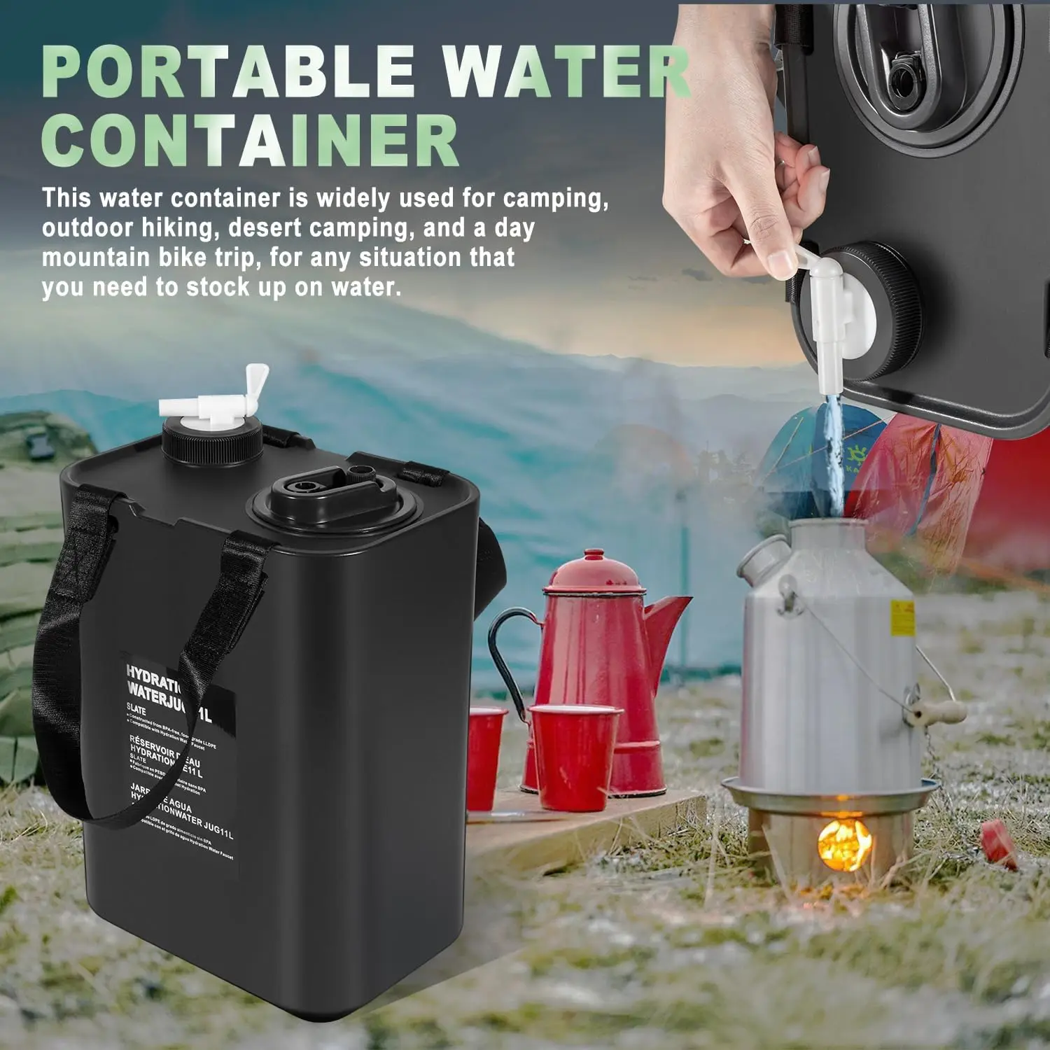 3 Gallon/11L Portable Water Container, Water Jugs, Water Tank, BPA Food Grade Hydration Water Storage Container Fits for Camping