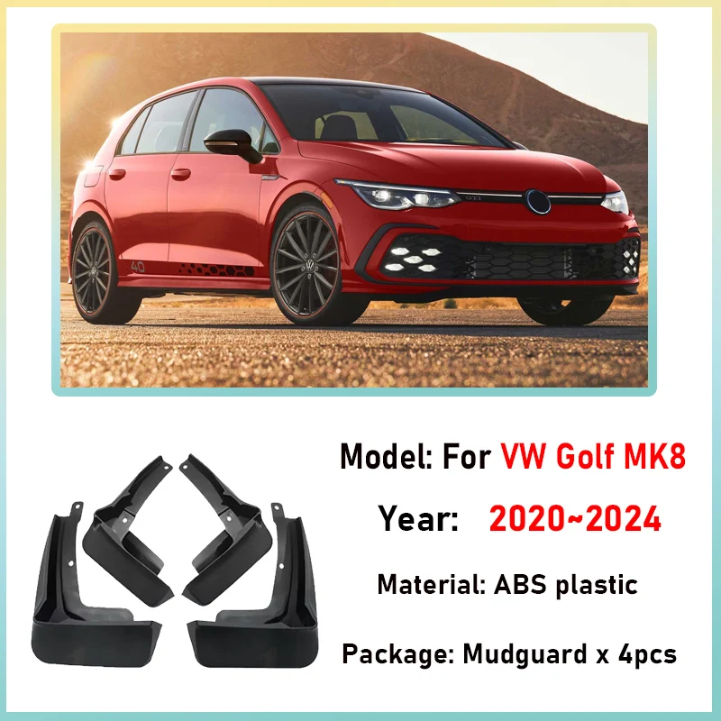 4PCS Car Front Rear Mudguards For Volkswagen VW Golf MK8 Accessories R-Line GTI GTD GT 2020~2024 Splash Guards  Mudflaps Fender