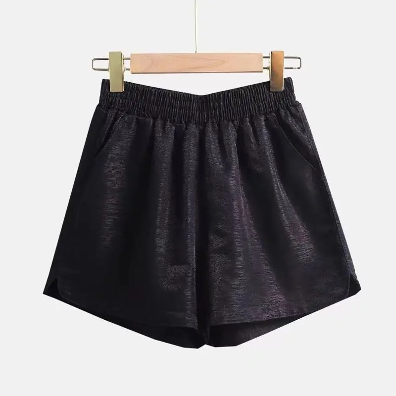 Plus Size Casual Shorts Women Clothing Short Solid Top Office Lady Elastic Waist Pocket Shorts Casual Summer