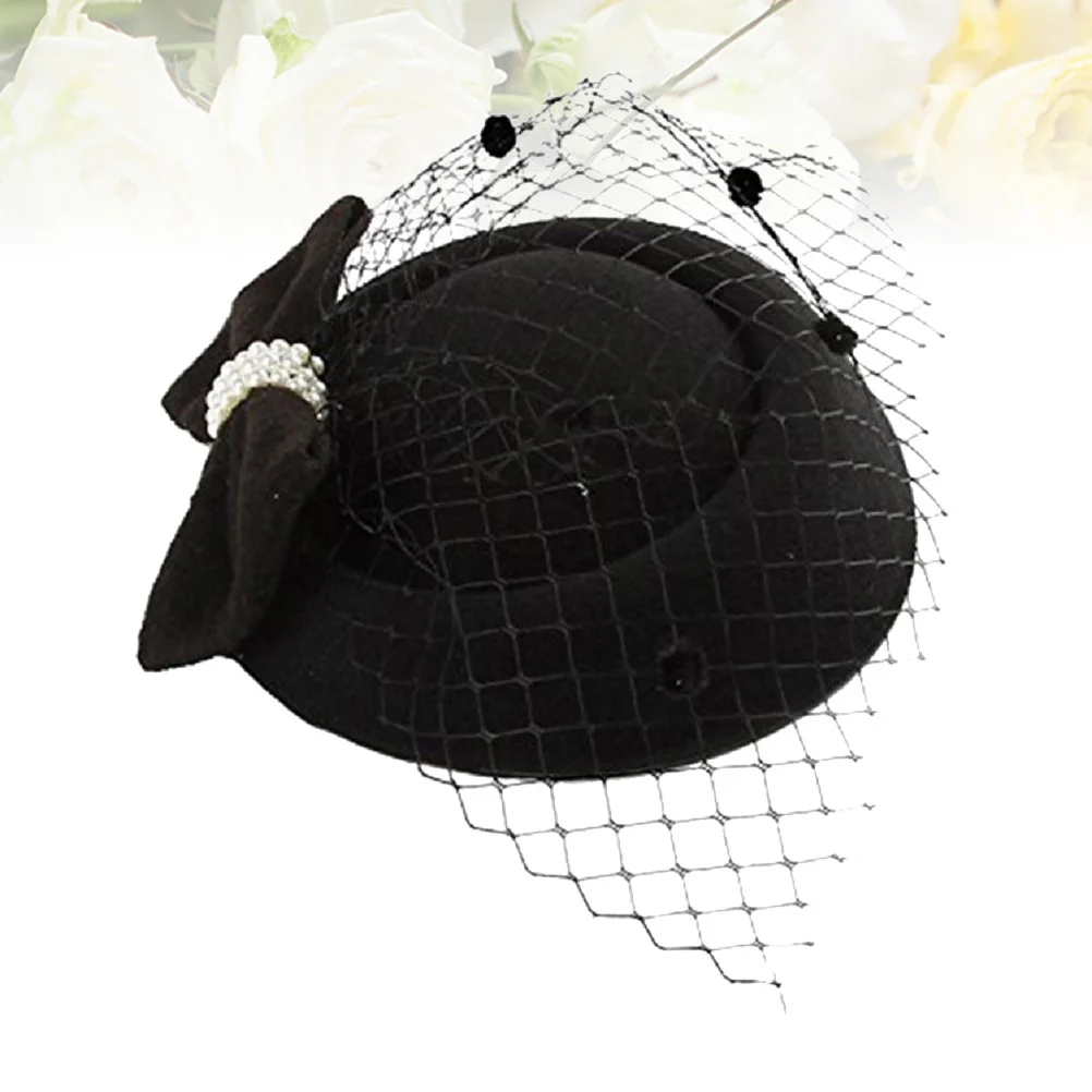 

Lace Bowknot Hat Hair Clip Bridal Headdress Elegant Barrette Headwear for Women Black Suitable Party Wedding Costume