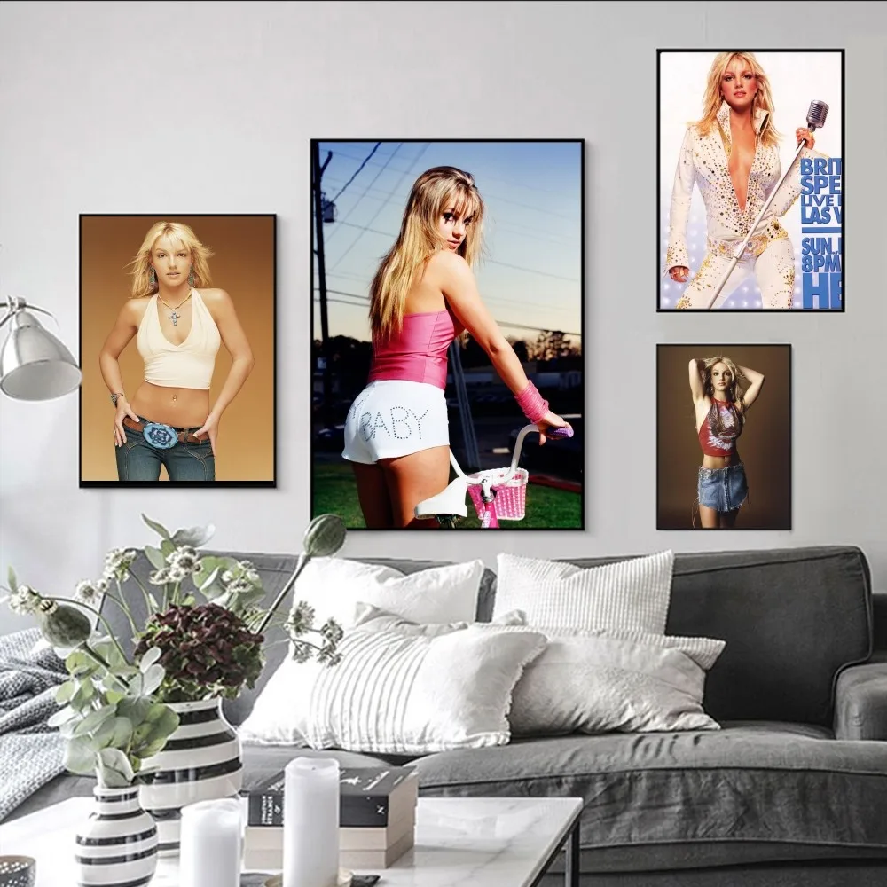 Singer B-britney S-spears Poster Self-adhesive Art Poster Retro Kraft Paper Sticker DIY Room Bar Caf Vintage Decorative Painting