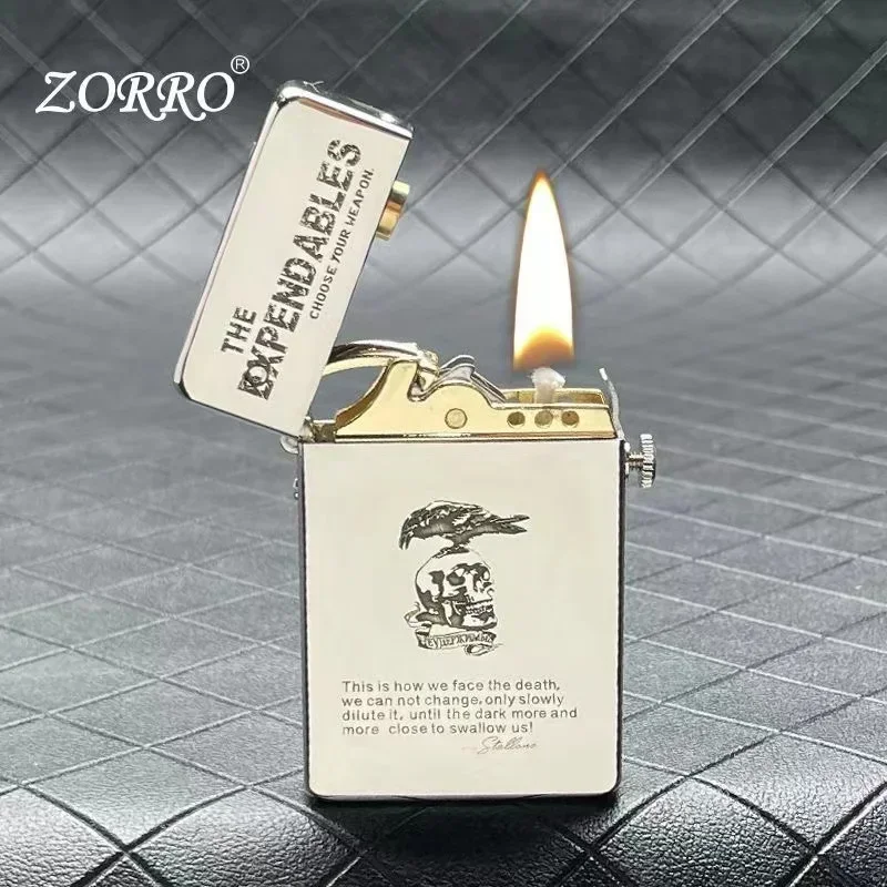 ZORRO Brass Mechanical One Click Launch Ignition Windproof Kerosene Lighter Safety Lock Retro Limited Collection Lighters Gadget