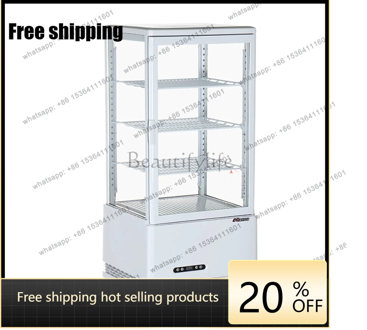 Factory Direct HOT Cake Refrigerated Display Cabinet Vertical Four-Sided Transparent Glass Fresh-keeping Freezer