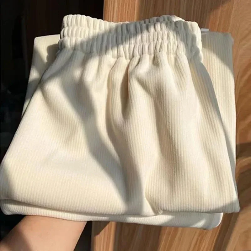 

High Waist Thick Wide Leg Pants Women Korean Fashion Simple All Match Straight Pants Winter Solid Warm Casual Trousers New