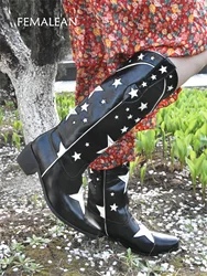 FEMALEAN 2024 Western Cowboy Boots Star Pointed Toe Women Designer Brands Heels Black Y2k Country Texana Boots