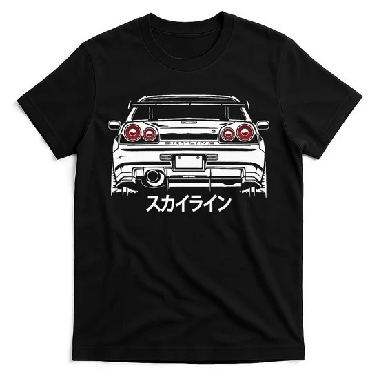 

Футболка с круглым вырезом и Nissan GT-R R34 Skyline Creative — вдохновленная графикой с искусством JDM для фанатов