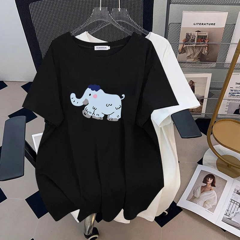 

170Kg Plus Size Women's Bust 170 Summer Loose Short Sleeve Round Neck Print Elephant T-Shirt 4XL 5XL 6XL 7XL 8XL 9XL