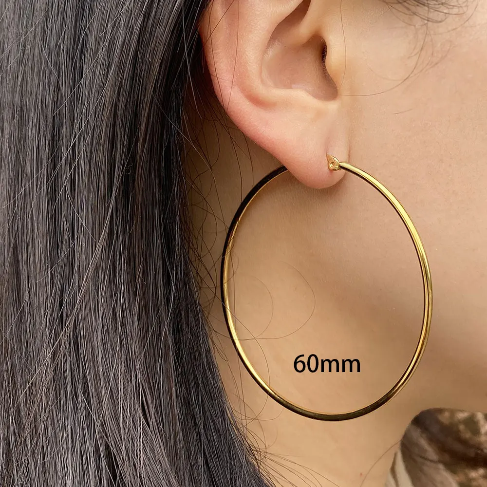 Stainless Steel Big Women's 20mm to 90mm Smooth Circle Hoop Earrings Exaggerated Statement Large Hoops Ear Round Loop Ring