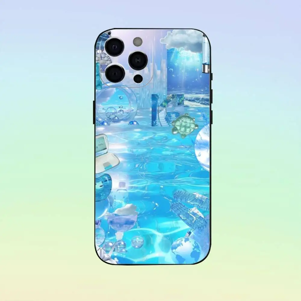 Funda colorida para teléfono Frutiger Aero para iPhone17,16,15,14,13,12,11 Plus,Pro Max, funda negra suave