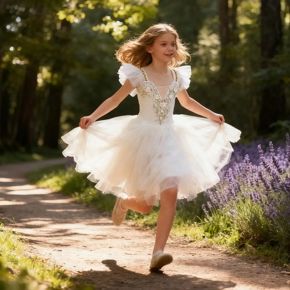 ファッションスパンコールバレエドレス花柄パフバレエチュチュモダンパーティードレスプリンセスドレス子供用