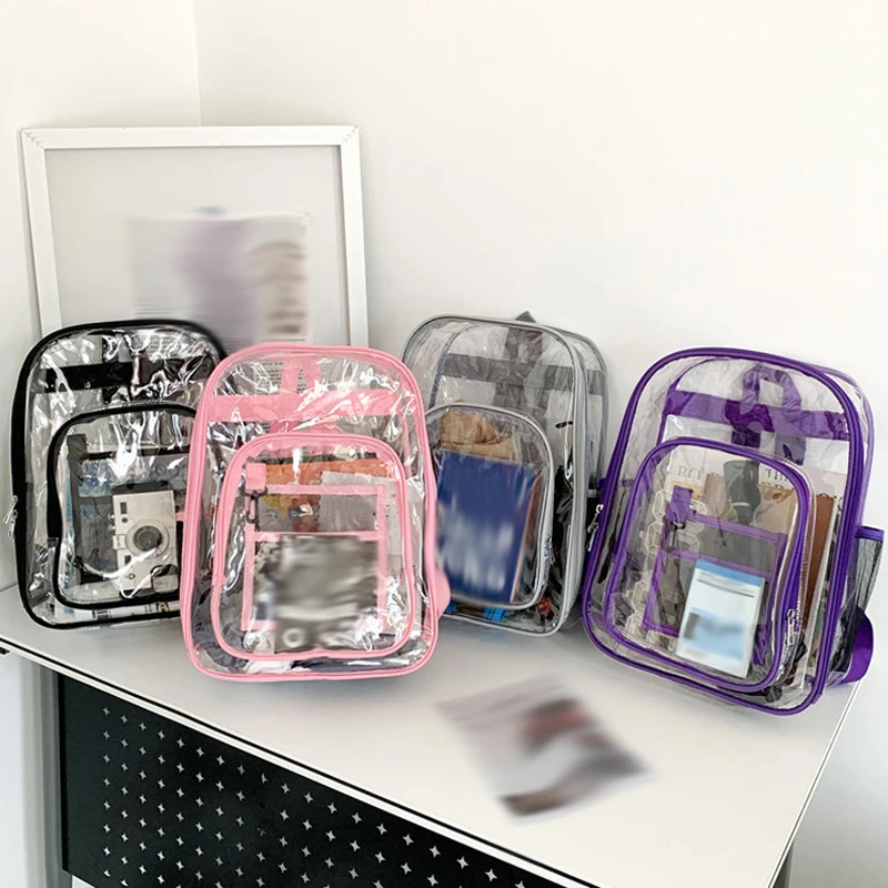 Transparent School Bag PVC Clear Backpack Travel Knapsack Bookbag Waterproof Beach Bags Large Capacity Zipper Pack for Out Work