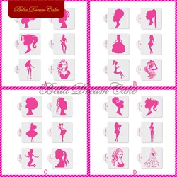Cartoon Fashion Girl Silhouette Cookies Stencil PET Fondant Biscuit Mold DIY Macaron Coffee Template Decorating Tools Bakeware