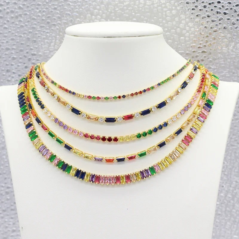 AAA+ Sexy Short Sparking Rainbow Tennis Chain Chocker Necklace With CZ Fashion Personality Women Collar Jewellery bijoux femme