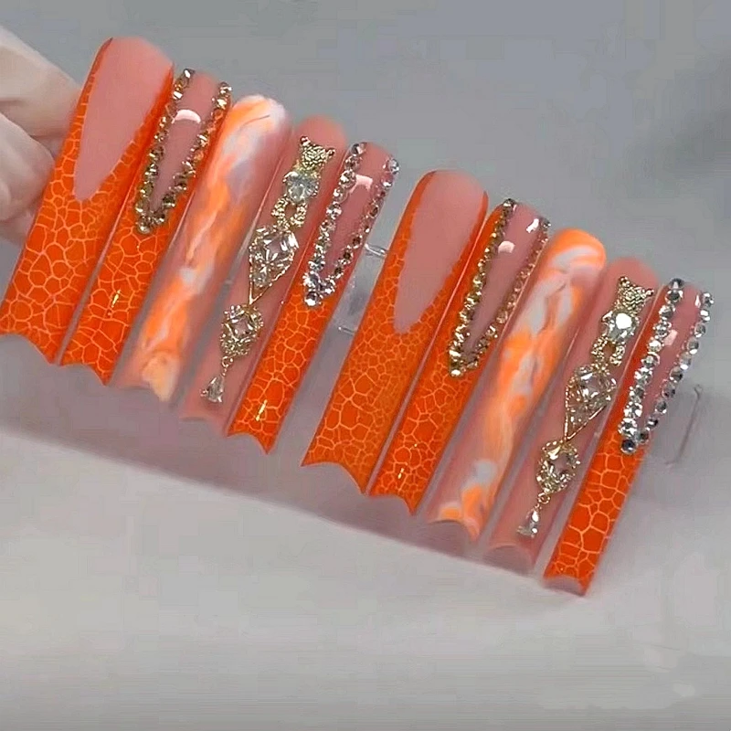 Uñas postizas Extra largas hechas a mano, uñas postizas con diamantes de imitación brillantes, reutilizables Y2K, Arte con pegamento