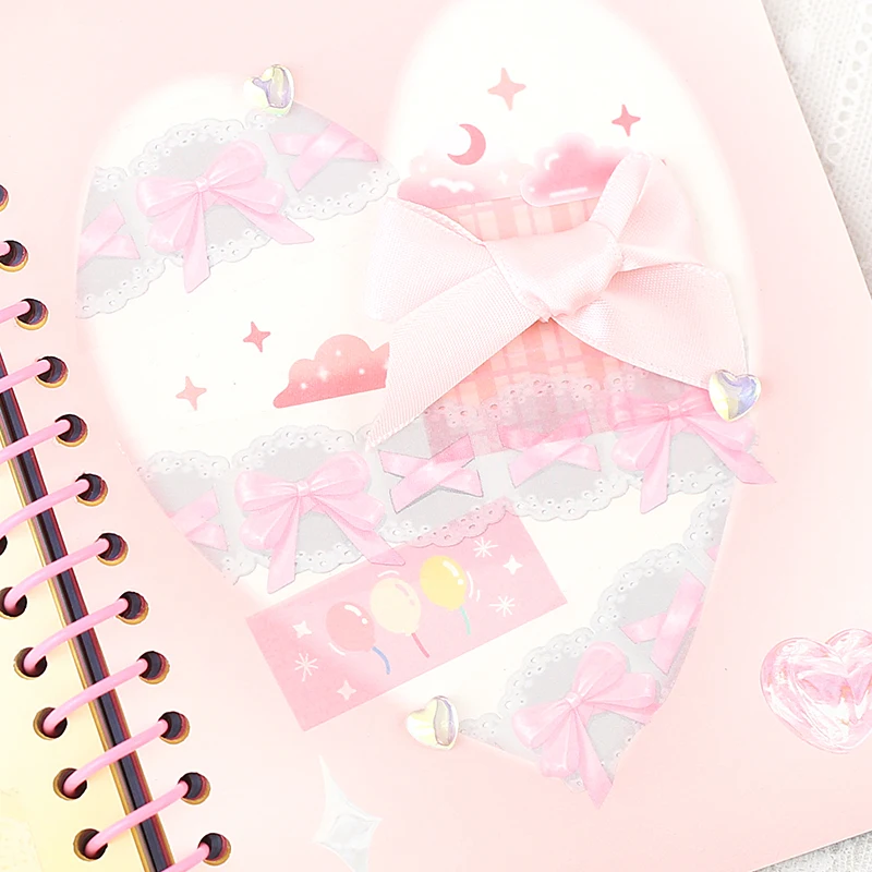 Cute Bow Satin Ballet PET Adhesive Tape Decoration Scrapbooking DIY Album Diary Journal Photocard Collage Masking Tapes