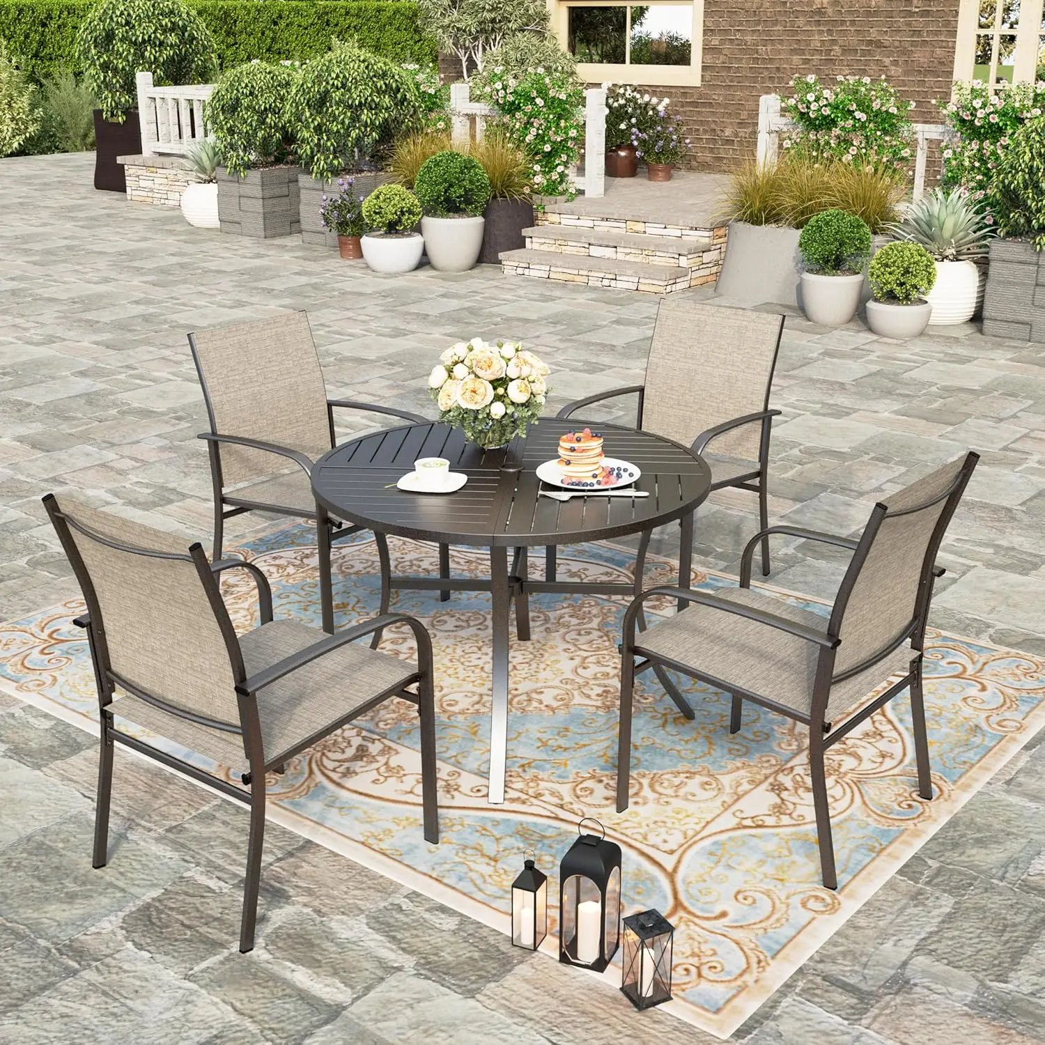 

36in Textilene Patio Dining Chair Set of 8 Iron Frame Support 350lbs Lawn Garden Backyard Kitchen, Custom