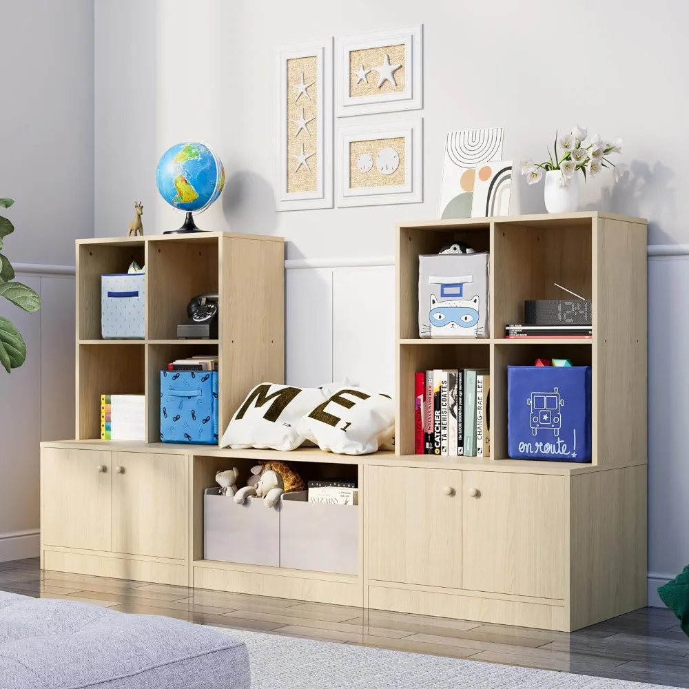 

Combination Book Shelf, 3-Piece Bookcase Set with 8 Cubes and 4 Doors, Large Cube Storage Shelf for Living Room, Playroom，Oka