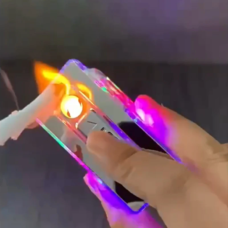 LED transparent cigarette box with lighter Portable creative small box with lighter 20 cigarettes men Accessories birthday gift